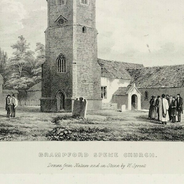 Brampford Speke church Rare Print St Peters William Spreat original 1840 gallery