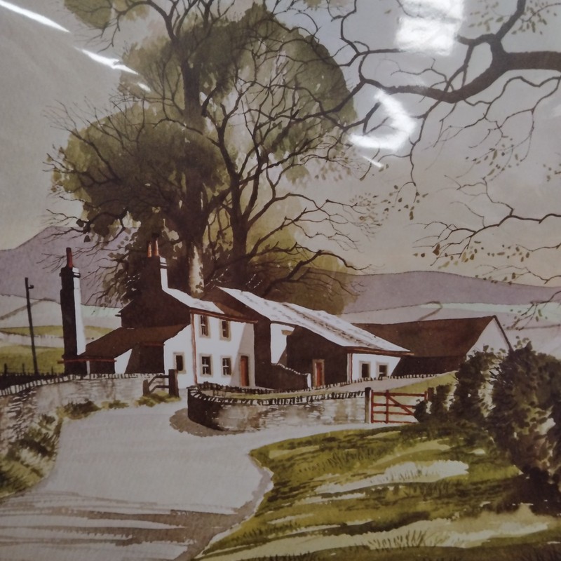 J. R. Hurley Signed Farmhouse Landscape Watercolour Print Mounted 50cm x 38cm gallery