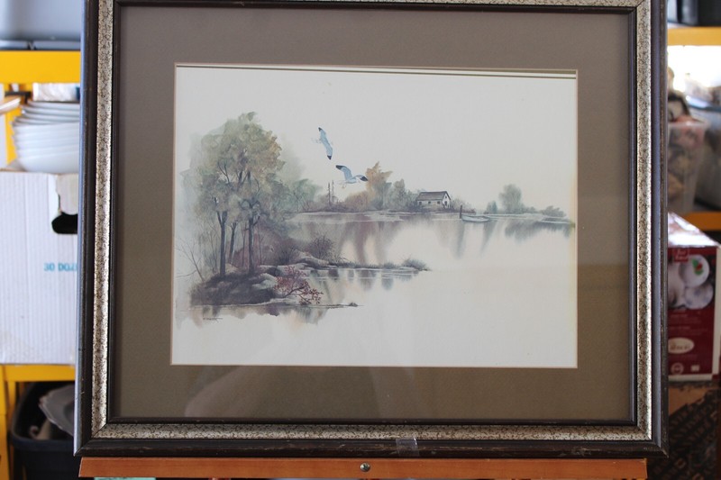 F. Massa Vintage Watercolor Lithograph Print Framed Under Glass Waterfowl