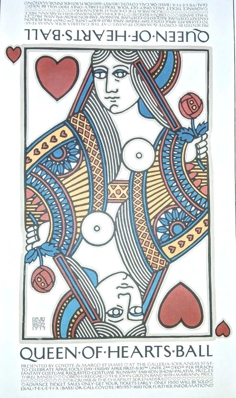 DAVID L. GOINES Hand Signed Vintage Lithograph QUEEN OF HEARTS 1970s Poster