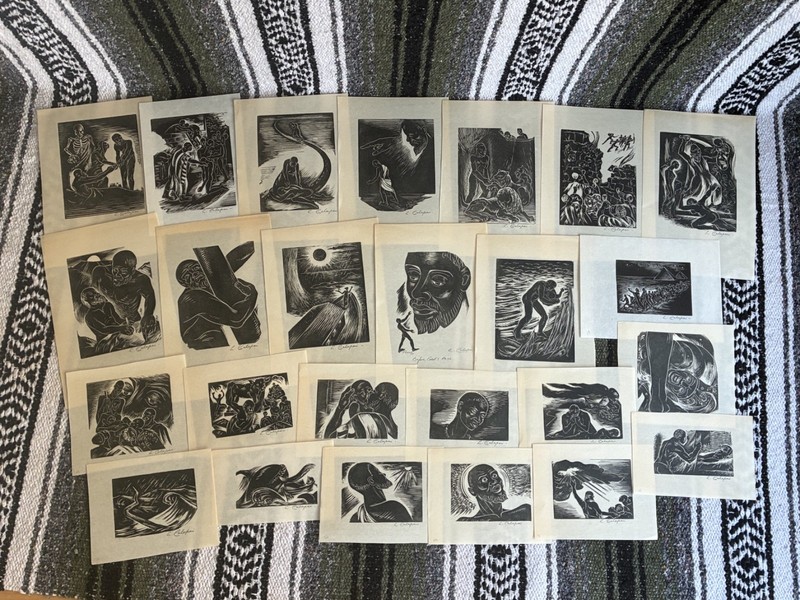 Letterio Calapai – Negro Bible 25 SIGNED orig woodcuts 1946, «How God Fix Jonah»