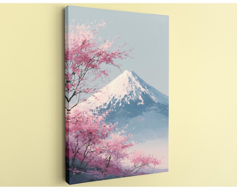 Cherry Blossom Wall Art Mount Fuji Canvas Painting Japanese Scenery Pink