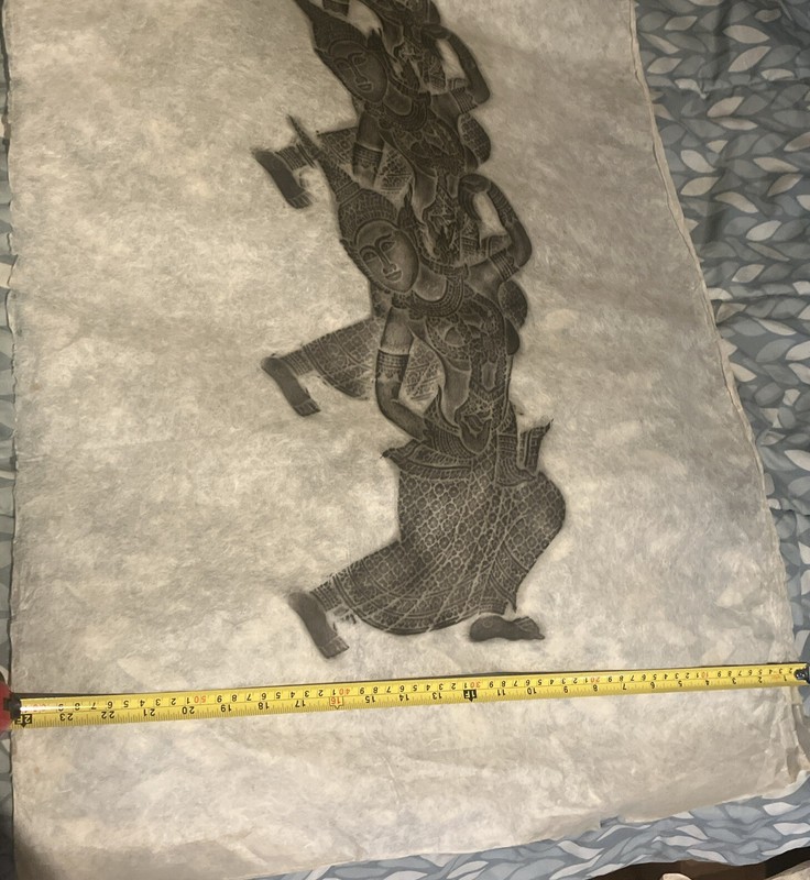 Angkor Wat Thai Cambodian Black Temple Rubbing Dancing Figure 24” X 37” Unframed gallery