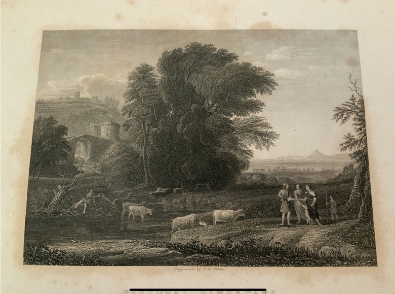 Antique 1832 Steel Plate Engraving Pastoral Landscape By Claude Le Lorraine gallery