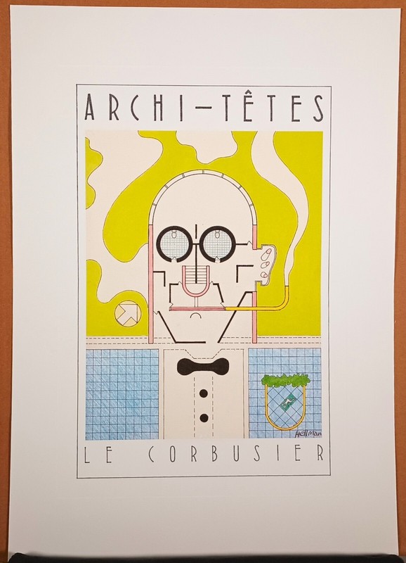 Unframed Lithograph "Le Corbusier " by Louis Hellman - Archi-tetes Series