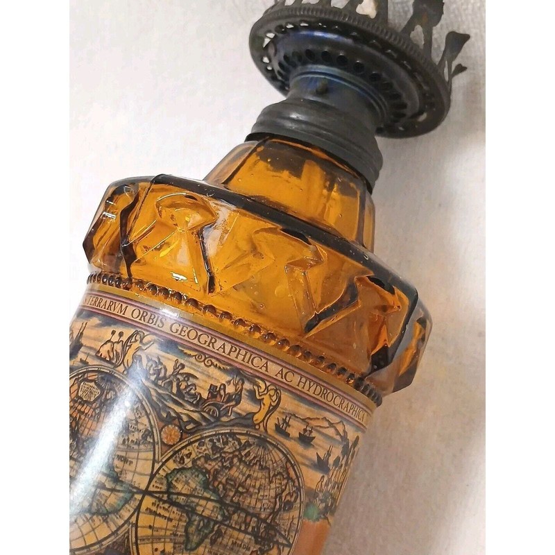 Oil Kerosene Lamp 8" Amber Glass Map Motif 8" Hong Kong Emergency Prepare New gallery