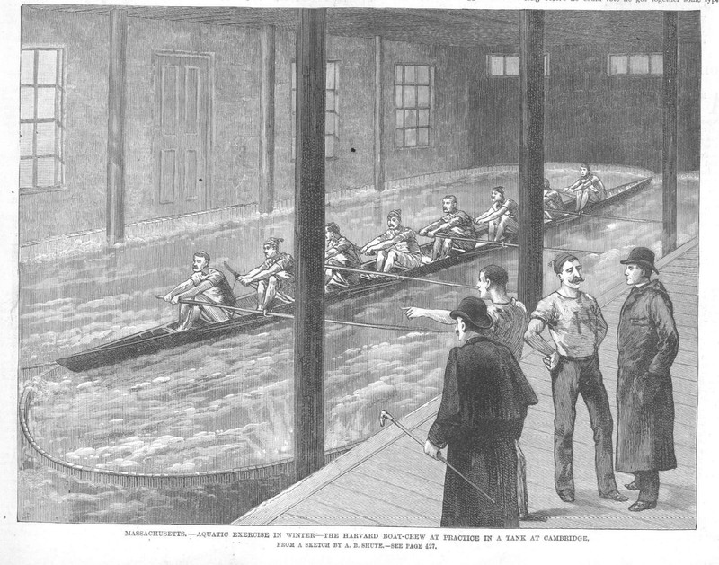 Harvard Boat Crew Practicing at Cambridge, Mass. -Benjamin Franklin Statue -1889