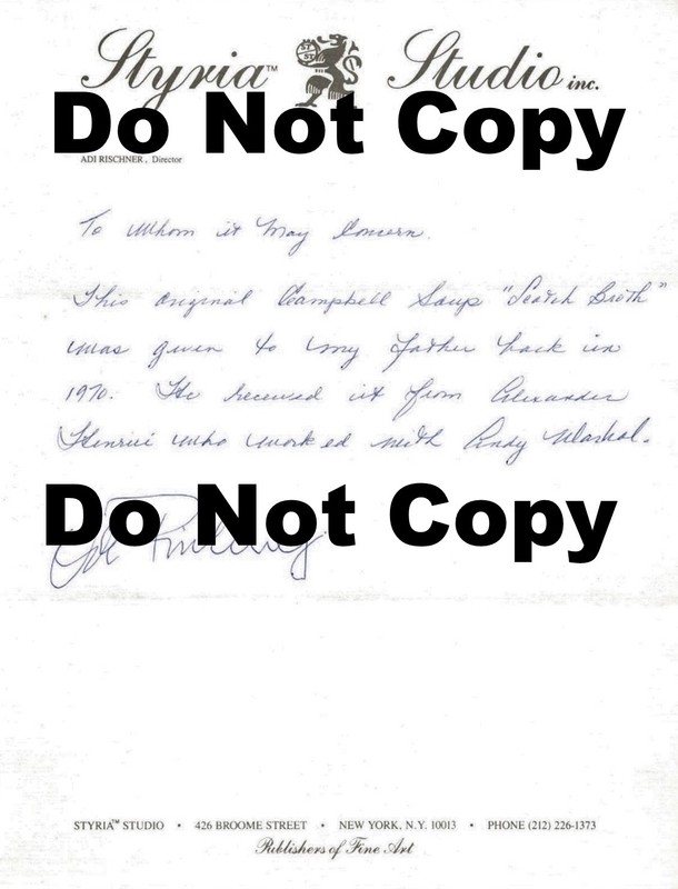 ANDY WARHOL Cambells Soup-"Scotch Broth"- Original Edition-Authentic- See Letter gallery