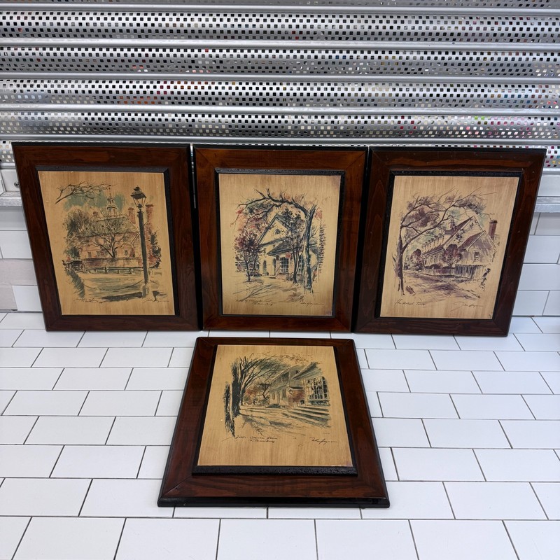 John Haymson Colonial Williamsburg Ethan Allen Art Panels Set of 4 Vintage 1970s