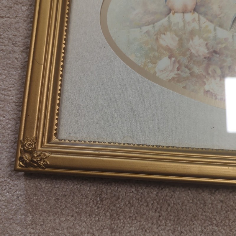 VINTAGE Signed by Margie Morrow 1983 Framed print of birds on a flowering branch gallery