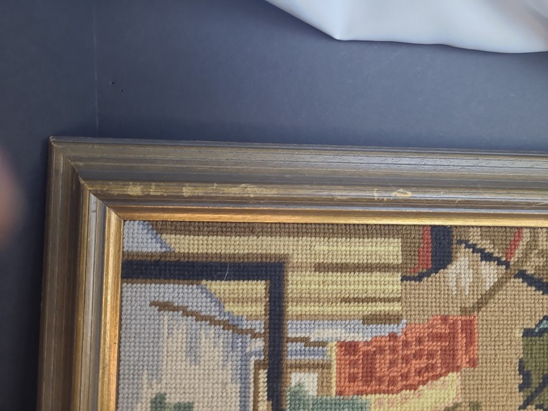 Vtg The Poor Poet Carl Spitzweg Needlepoint Art Framed 19.5x23.5" *See Desc gallery