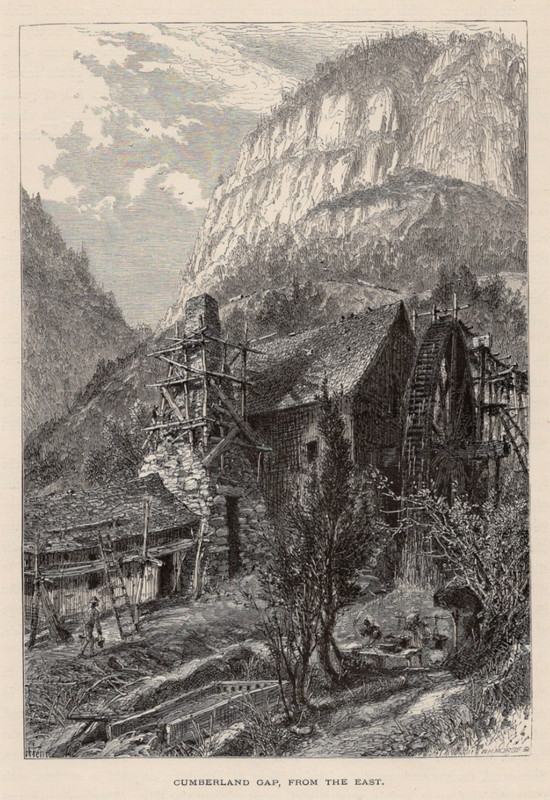 Cumberland Gap Watermill Mountain Pass Kentucky Tennessee 1872 Antique Print
