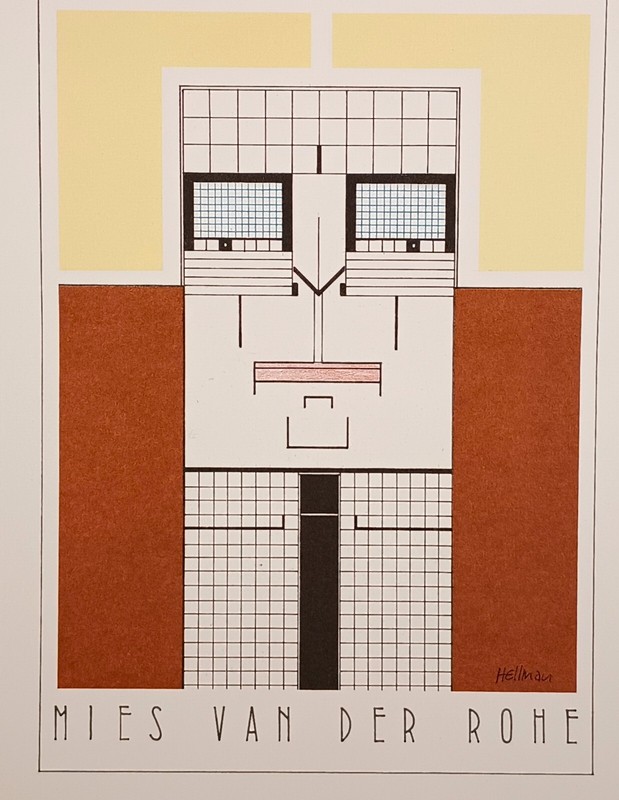 Unframed Lithograph "Miles Van Der Rohe" by Louis Hellman - Archi-tetes Series gallery