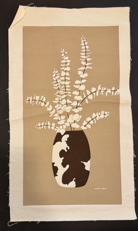 Vintage Marushka Eucalyptus In Vase Textile Screen Print Unframed 18 1/4 x 31”
