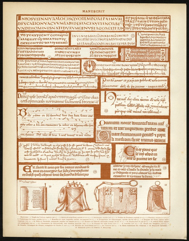 Antique Print-MANUSCRIPT-HANDWRITE-BOOK-SCROLL-Larousse-1897