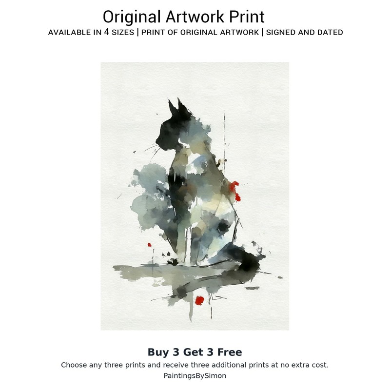 Black Cat Silhouette 5"x7" Print on Matte Paper | Minimalist Ink and Wash Art