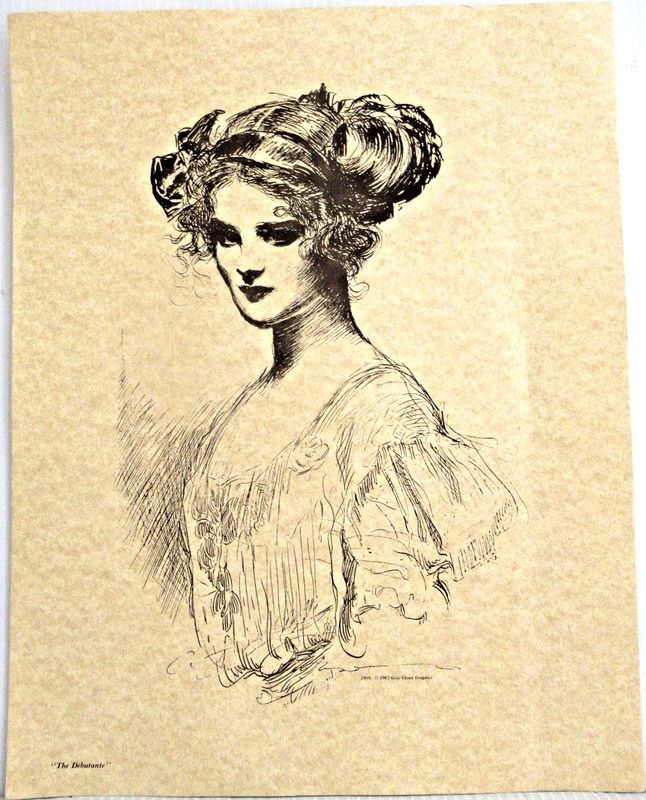 «THE DEBUTANTE» ~ (GIBSON GIRL) ~ ** 1909 PEN-AND-INK SKETCH – (11″ X 14″) **