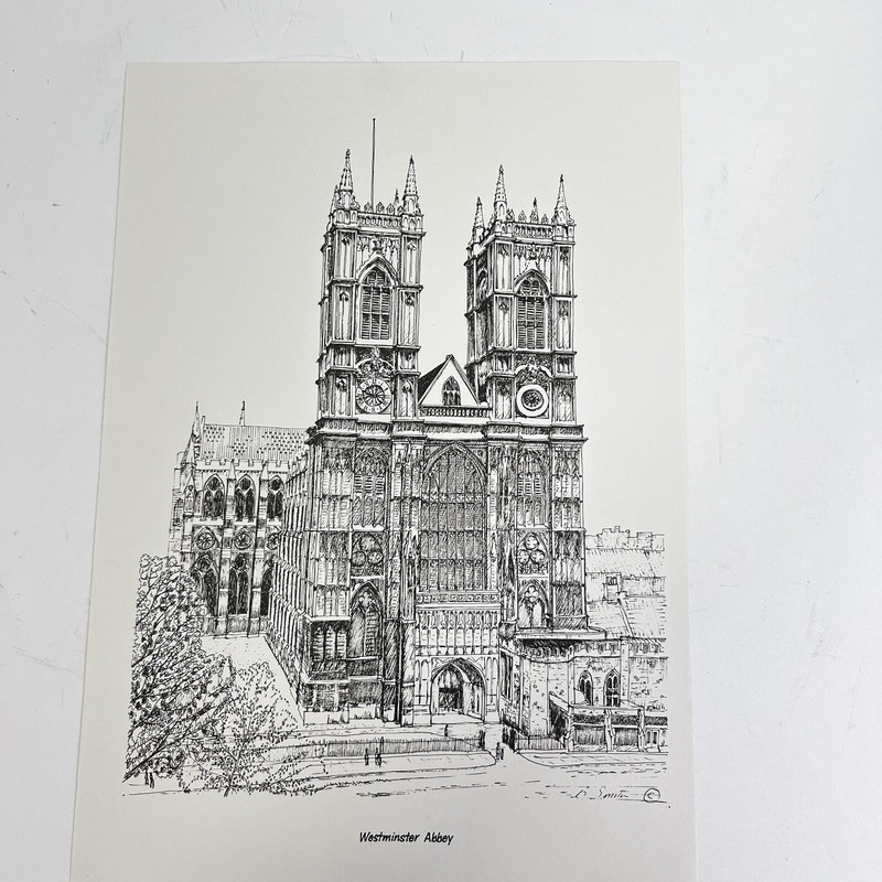 BERNARD SMITH Vintage 1970 Art Prints London Landmarks Set of 6 Ink 12x8" gallery