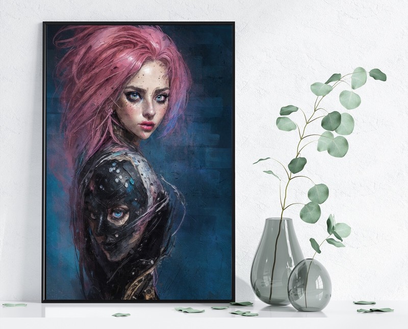 Cyberpunk girl print Fantasy art prints Future Woman art portrait wall art work