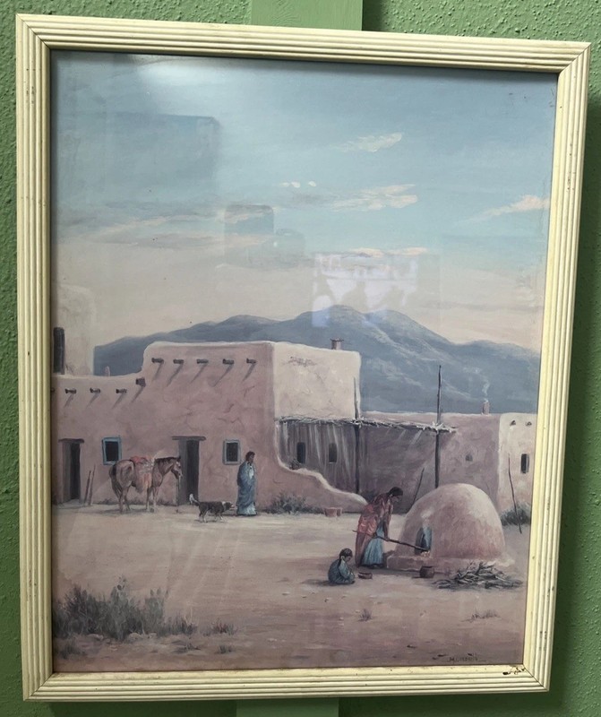 Vintage Framed Southwestern «Pueblo Village» Art Print Marianne Caroselli 16×20