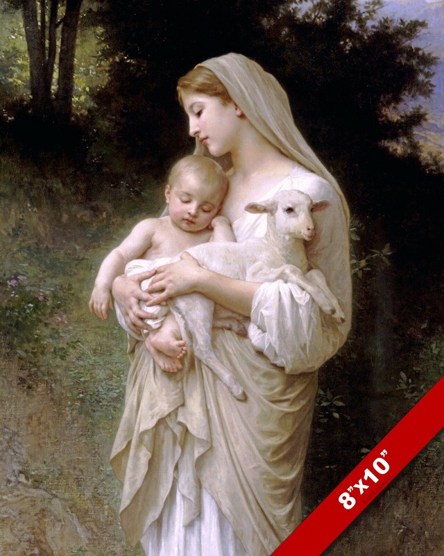 L’INNOCENCE MARY & LAMB CHRIST BY WILLIAM-ADOLPH CHRISTIAN ART REAL CANVAS PRINT