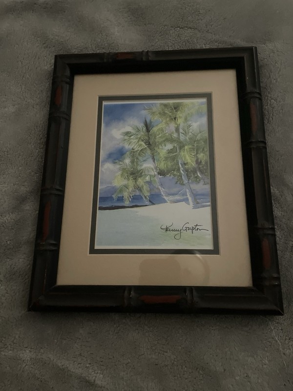 Penny Gupton Beach Hammock Watercolor Print Signed Bamboo Style Frame