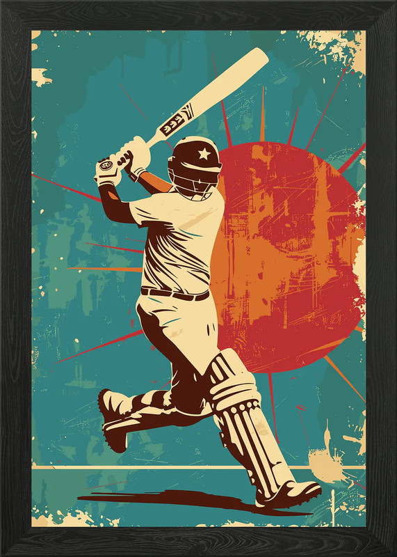 Cricket Sport Vintage Art Framed Wall Art Poster Canvas Print Picture