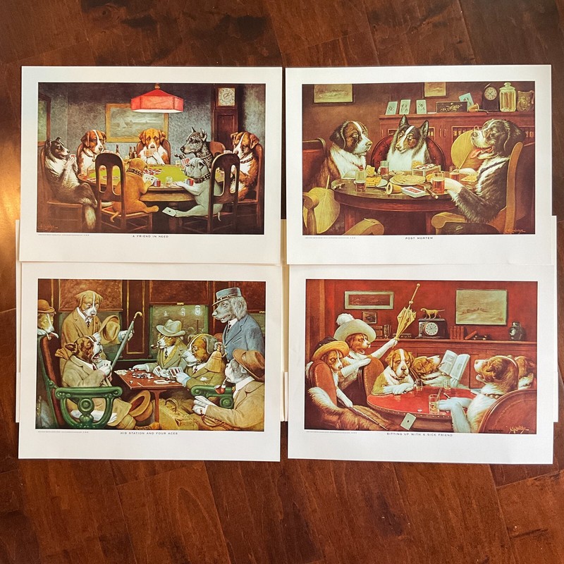 Poker Dogs Set of 4 Prints – Masterpiece Muralettes Famous Original CM Coolidge