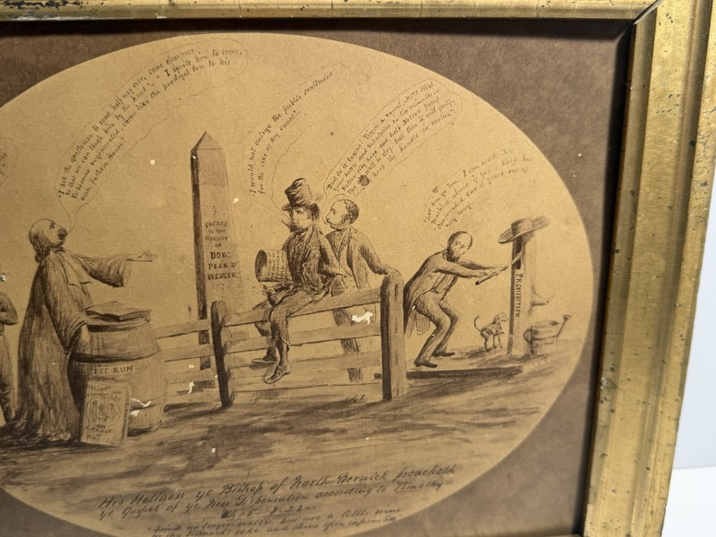 Antique 19th C Temperance Meeting Satirical Print Political Cartoon Framed gallery