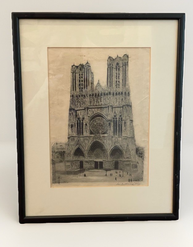 Original Etching-NOTRE DAME France Pencil Signed by Artist Framed 11.5×14.5