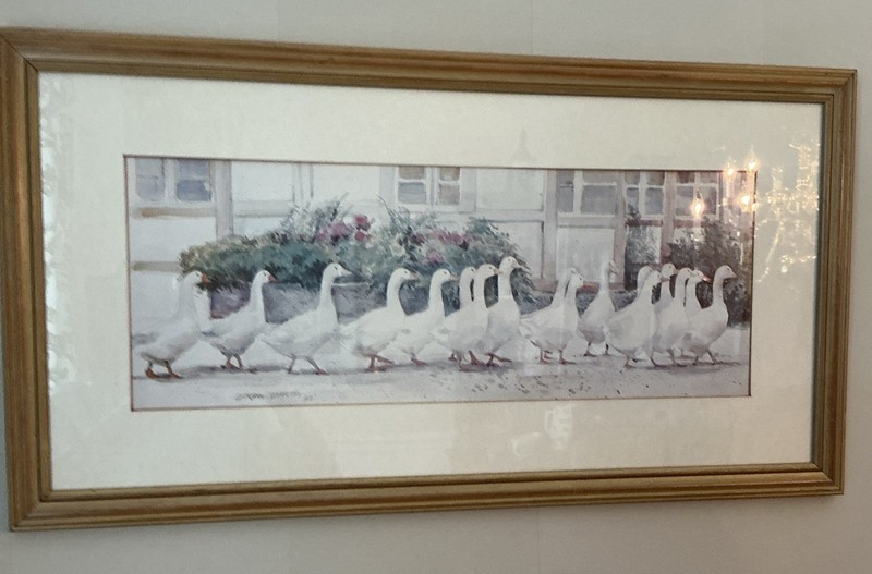 Vintage Daluna Barton “Dinner Call” DUCKS Framed Print Country Farm Art