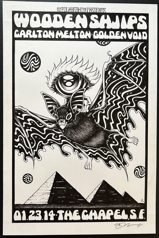 Alan Forbes original pen and ink for Wooden Shjips, San Francisco.