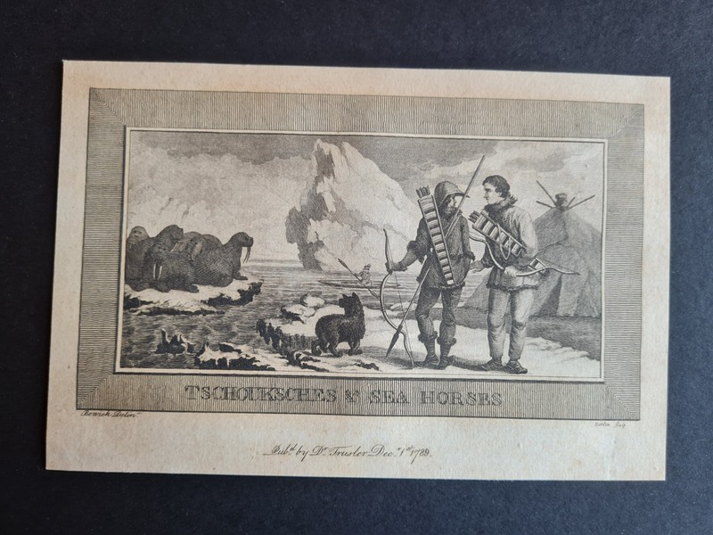 Antique 1789 print – Tschouksches & Sea Horses – Inuit People & Walruses