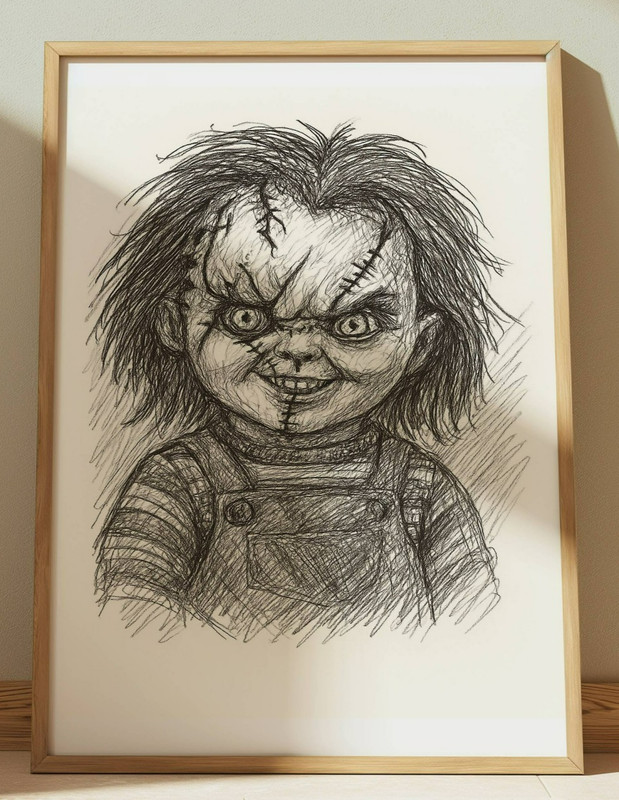 CHUCKY HORROR MOVIE DRAWING PRINT PORTRAIT SKETCH 8″ x 10″ HORROR WALL ART PRINT
