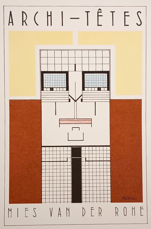 Unframed Lithograph "Miles Van Der Rohe" by Louis Hellman - Archi-tetes Series gallery