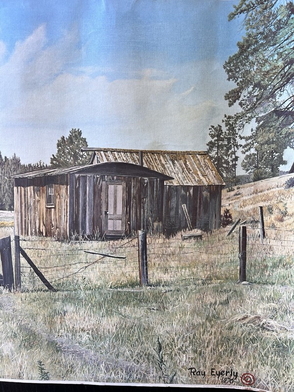 Ray Eyerly 1970 Print- «Rustic Cabin» Rich Color Unframed