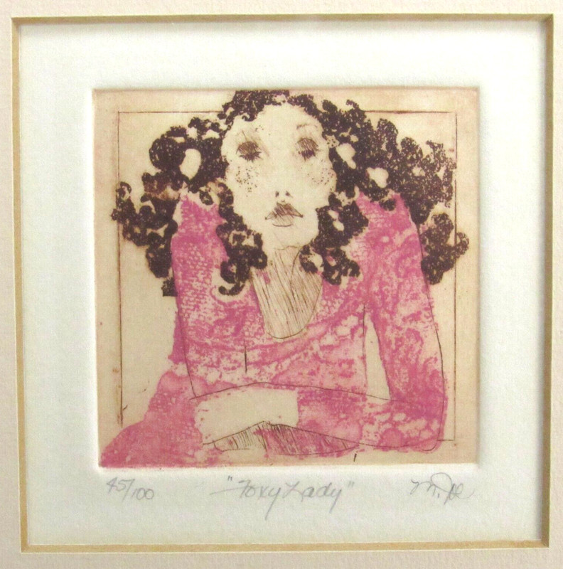 Mamie Joe (Rayburn) 'Foxy Lady' Etching 3" x 3" Signed COA Mat & Framed gallery