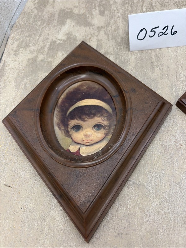 Vintage 60’s Ozz Franca Big Eyes Boy And Girl Prints In Plastic Frame Rare gallery