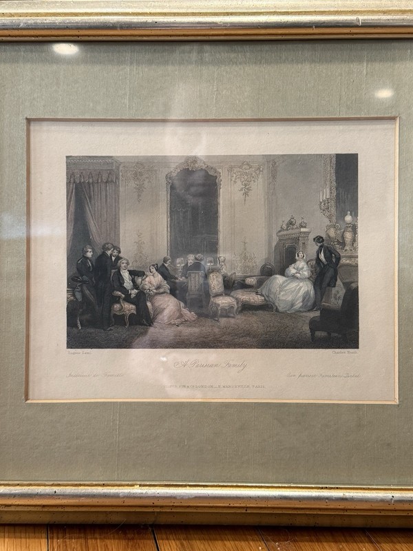 A Parisian Family Antique / Vintage Lithograph Matted & Framed 14×12” Print 6×8”