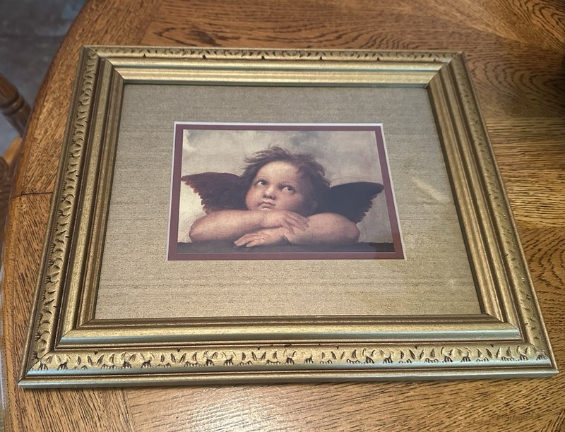 Vintage Gilt Wood Framed & Matted Raphael’s Cherub Angel Print 12.5 x 10.5