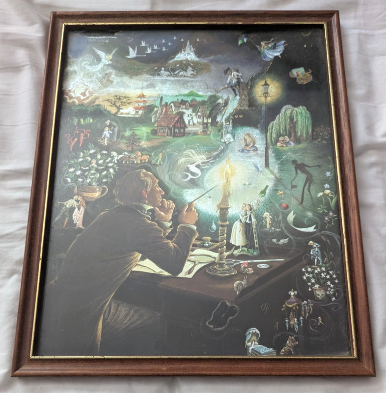 Vintage Framed Dufex Foil Fantasy Print Hans Christian Andersen Dreams 20x25cm