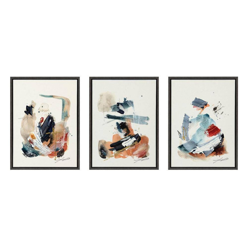 Sylvie "By the Fireplace Series" by Xizhou Xie 3-Piece Gray Framed Art Print Set gallery