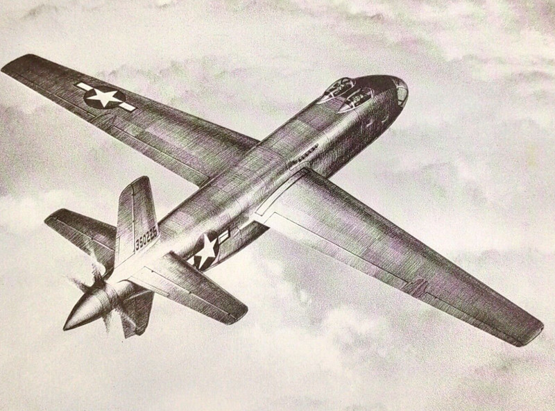 Vintage Bookplate Art Print DOUGLAS XB-42 MIXMASTER Attack Bomber Aircraft