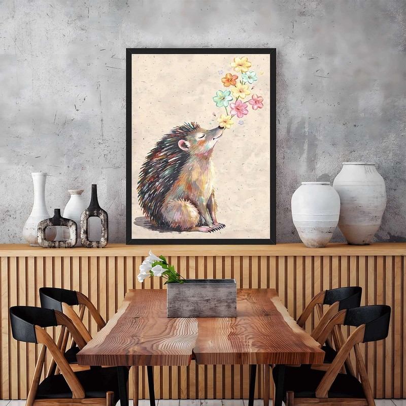Cute Hedgehog With Flowers Wall Art Canvas Oil Paintings Reproduction gallery