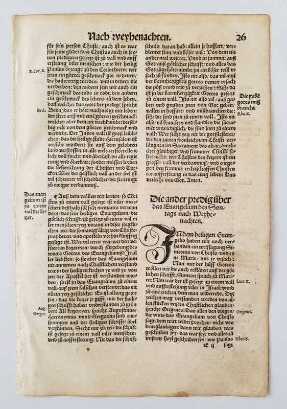 Woodcut Print Leaf 1530 Christian Gospels (like Bible Leaf) *pick one* read desc gallery