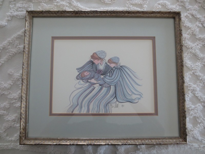 Framed P BUCKLEY MOSS Signed NEWBORN MOTHER & CHILD Litho 686/1000-16″x 13-3/8″