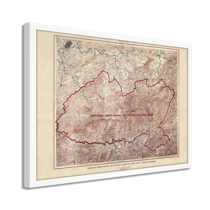 1926 Proposed Great Smoky Mountains National Park Map - Framed Vintage Wall Art gallery