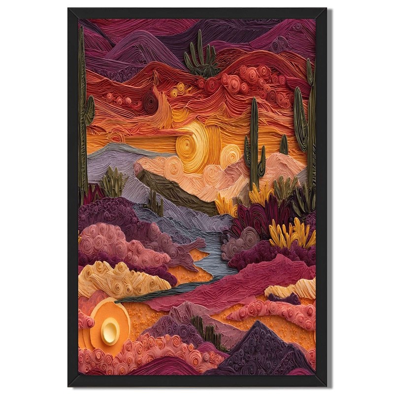 Desert Sunset Quilling Framed Canvas Print Wall Art