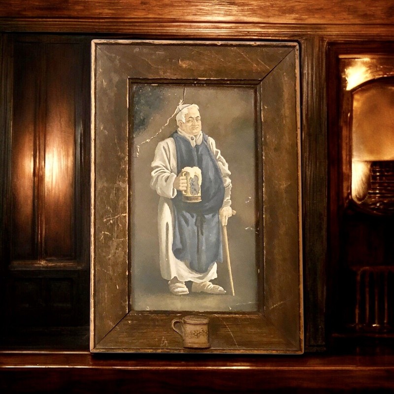 Vintage Framed Print Monk with Mug Tankard German Beer Stein & Cane 9 X 6 Read