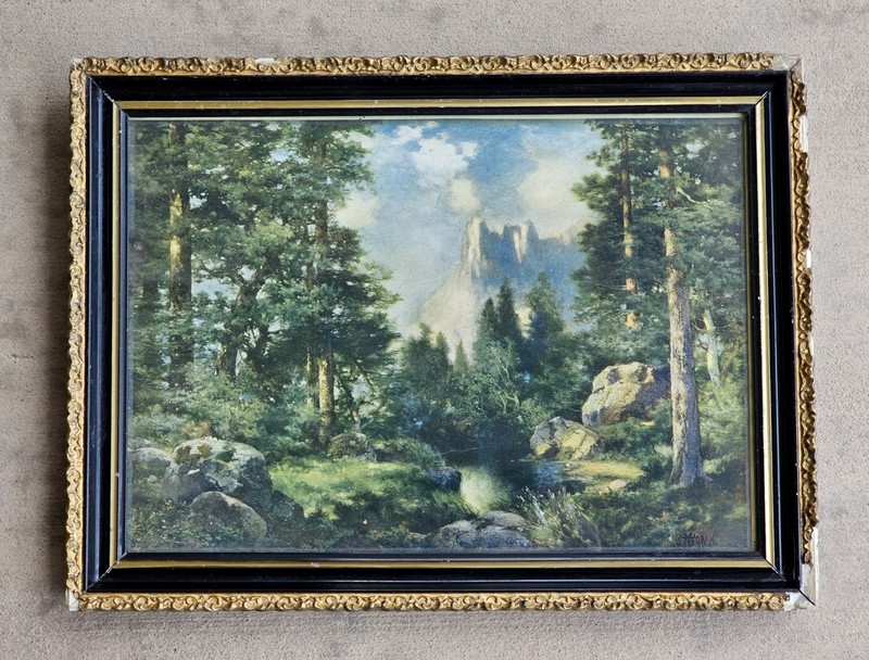 1930s Lithograph Hudson River THOMAS MORAN, Sentinel Rock Yosemite National Park gallery